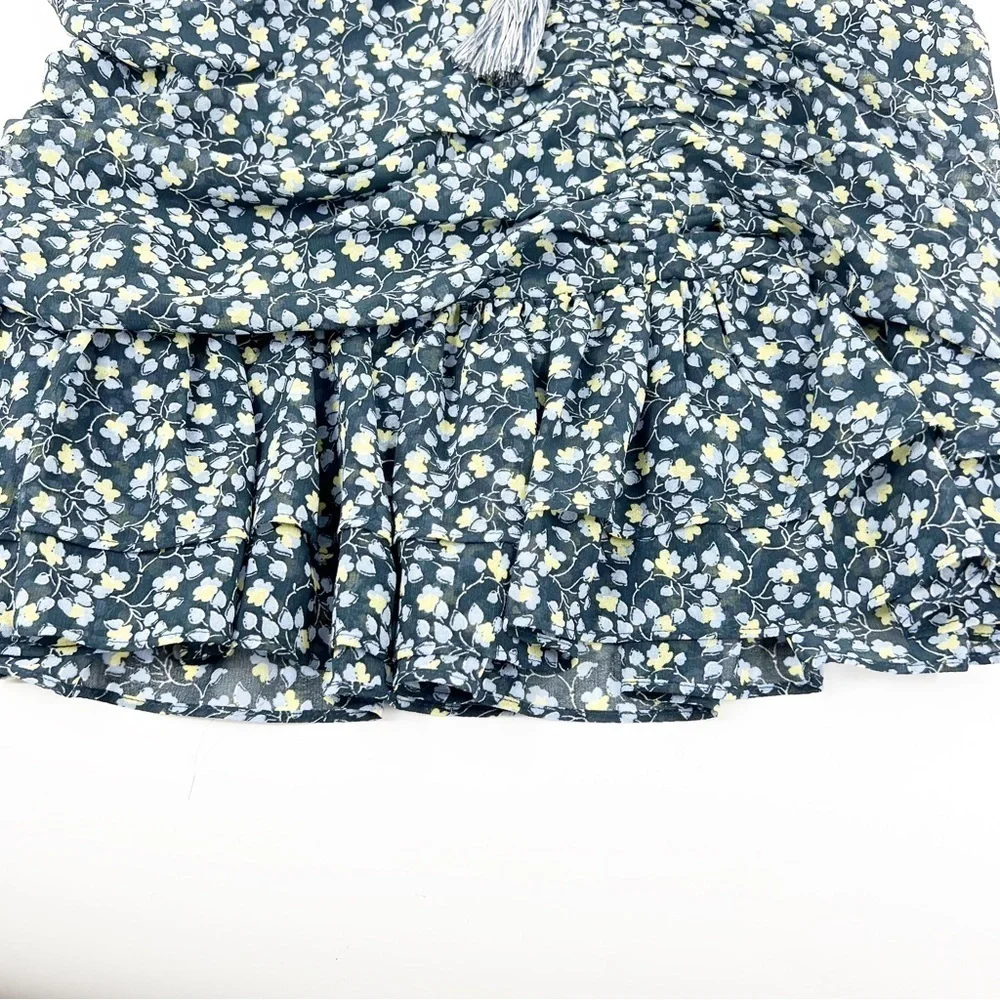 ✅ 1. State Floral Ruched Ruffled Mini Skirt SIZE 0‎ BLUE FLORAL